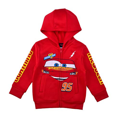 Disney Cars Lightning McQueen Zip Up Hoodie with Pockets for Boys, Front Zip Jacket, Red, Size 6