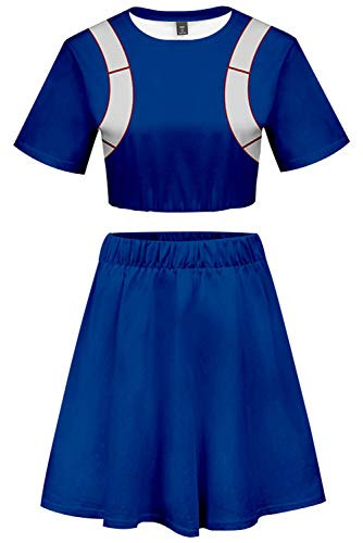 My Hero Academia Todoroki Shoto Cosplay Costume Cheerleader Cheerleading Uniform Crop Top Dress (X-Small, Blue)