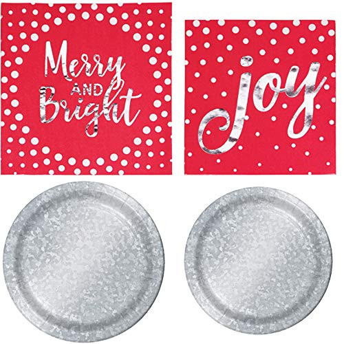 Olive Occasions Merry and Bright Red and Silver Christmas Disposable Paper Party Supplies 16 Dinner Plates, 16 Dessert Plates, 16 Lunch Napkins, 16 Beverage Napkins, Recipe Olive Occasions Merry and Bright Red and Silver Christmas Disposable Paper Party Supplies 16 Dinner Plates, 16 Dessert Plates, 16 Lunch Napkins, 16 Beverage Napkins, Recipe