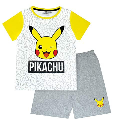 Pokemon Pikachu Face Grey Yellow Boy's Kids Short Pyjamas Nightwear Set 4-5 Years