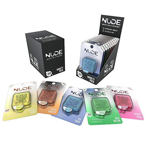 NUDE Breath Mints for Bad Breath - Gut Mints   Breath and Belly Mint Breath Fresheners   Cleanse Gut for 3plus Hours of Fresh Breath   VARIETY PACK   5 Pack   150 Nano Mint Capsules