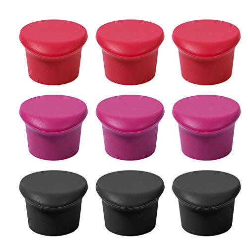 Wine Stoppers, Silicone Reusable Wine and Beverage Bottle Stoppers, Cork Replacement for Wine, Set of 9 (Red & Purple & Black)