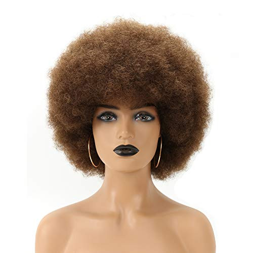 FengYing Afro Wigs for Black Women 70s Fluffy Afro Wig Natural Looking Premium Heat Resistant Wig for Unisex Cosplay Wigs Halloween Disco Party Wig Brown Color 8/6