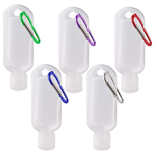 Travel Plastic Clear Keychain Bottles Hand Sanitizer Containers,5 Pack Leakproof Refillable Empty Bottles Portable Squeeze Containers with Flip Cap(60ml/2.5oz) (5 PCS)