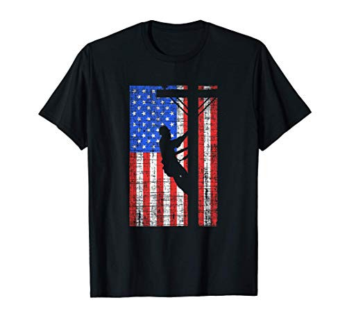 Lineworker American Flag Electric Cable - Lineman T-Shirt