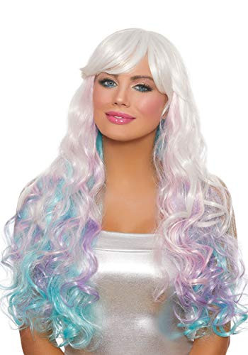 Dreamgirl Women's Long Wavy Layered White/Pink/Lavender/Light Blue Wig, Multi, One Size