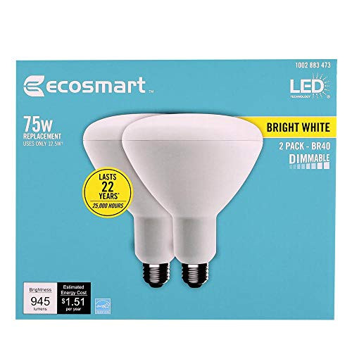 EcoSmart 75-Watt Equivalent BR40 Dimmable Energy Star LED Light Bulb Bright White (2-Pack)