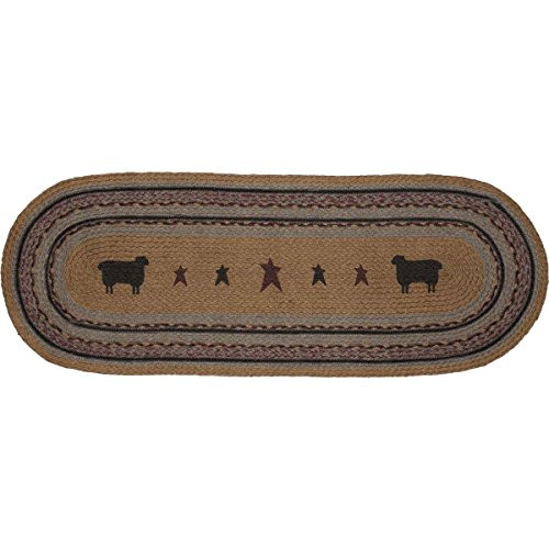 VHC Brands Primitive Tabletop and Kitchen-Heritage Farms Sheep Oval Jute Runner, 13x36, Mustard Tan Yellow VHC Brands Primitive Tabletop and Kitchen-Heritage Farms Sheep Oval Jute Runner, 13x36, Mustard Tan Yellow