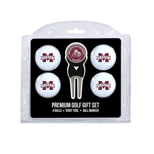 Team Golf NCAA Mississippi State Bulldogs Regulation Size Golf Balls (4 Count)  and  Divot Tool with Removable Double-Sided Magnetic Marker