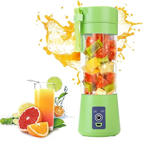 Candora Portable blender 6 Blades Juicer Cup Household Fruit Mixer, With Secure Switch, USB Charger Cable 380ML(Green)