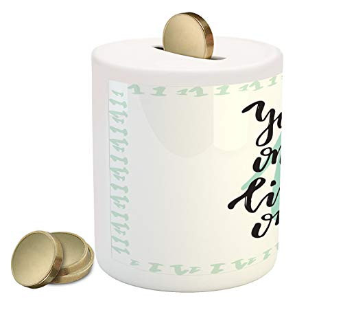 Ambesonne YOLO Piggy Bank, Hand Lettering Calligraphy with Popular Saying in Cursive Writing, Printed Ceramic Coin Bank Money Box for Cash Saving, Mint Green Black and White Ambesonne YOLO Piggy Bank, Hand Lettering Calligraphy with Popular Saying in Cursive Writing, Printed Ceramic Coin Bank Money Box for Cash Saving, Mint Green Black and White