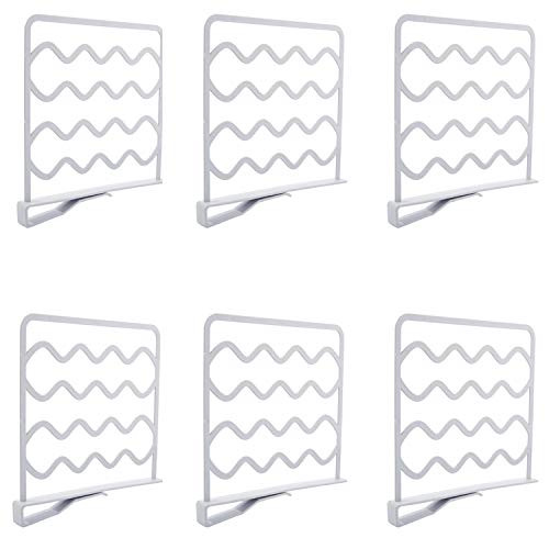 Pemalin Closet Shelf Divider and Separators for Wood Shelves, Kitchen Cabinets, and Libraries, Closet Clothes Organizer Dividers - 6 Pack White