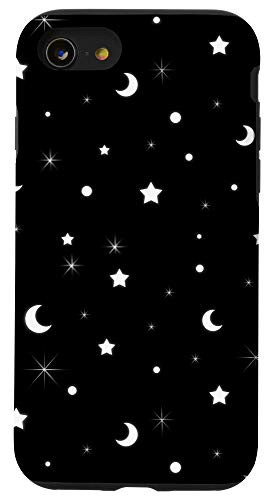 iPhone SE (2020) / 7 / 8 Tiny White Stars Moon Cute Space Black Galaxy Gift for Girls Case