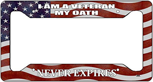 Rogue River Tactical Military Veteran Oath Flag License Plate Frame Novelty Auto Car Tag Vanity Gift