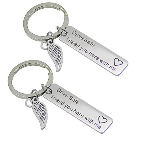 2 Pieces Drive Safe Keychain Rings, I Need You Here with Me Gift for Trucker Husband Boyfriend Dad on Father's Day Valentines Day Christmas 2 Pieces Drive Safe Keychain Rings, I Need You Here with Me Gift for Trucker Husband Boyfriend Dad on Father's Day Valentines Day Christmas