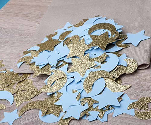 Twinkle Twinkle Little Star Party Decorations. Gold and Blue Twinkle Twinkle Birthday. Moon and Stars Party Confetti 240CT