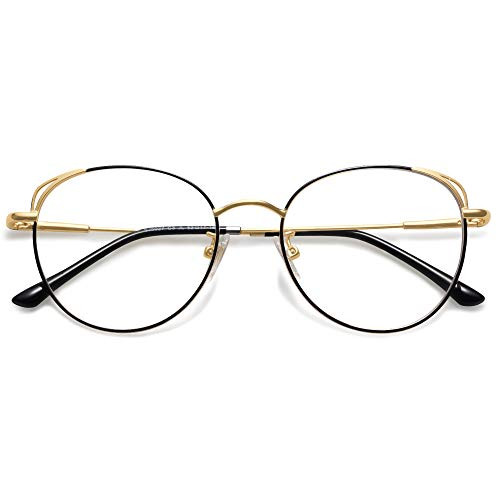 SOJOS Cat Eye Blue Light Blocking Glasses Hipster Metal Frame Women Eyeglasses She Young SJ5027 with Black and Gold Frame/Anti-Blue Light Lens