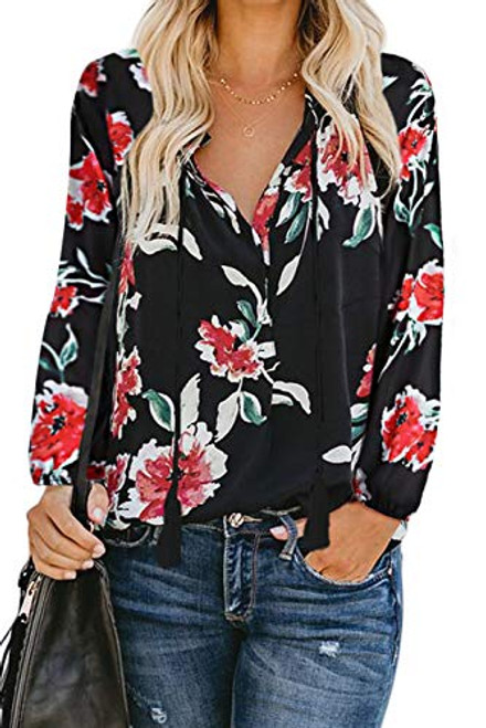 Eternatastic Womens Floral Print V Neck Long Sleeve Shirts Tops Casual Loose Boho Blouses S Black Floral Eternatastic Womens Floral Print V Neck Long Sleeve Shirts Tops Casual Loose Boho Blouses S Black Floral