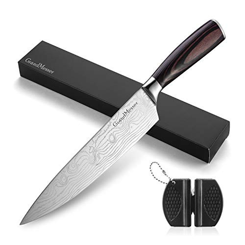GrandMesser Chef Knife, 8 inch High Carbon Stainless Steel Cooking Knife with Ergonomic Wooden Handle, Kitchen Knife with Gift Box.