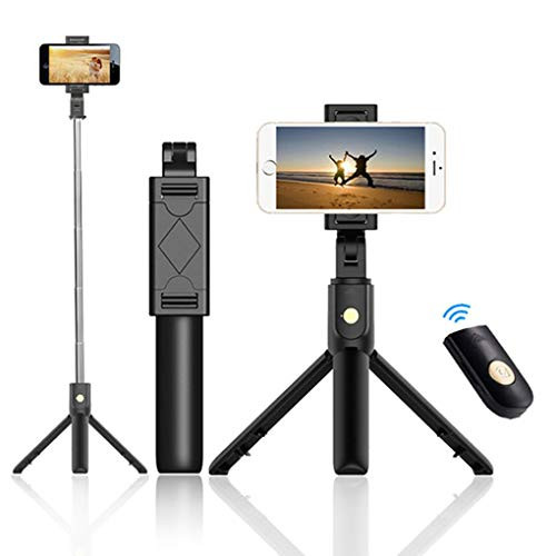 LYY 3 in 1 Wireless Bluetooth Selfie Stick Suitable for iPhone/Android/Huawei Foldable Handheld Monopod Shutter Remote Extendable Mini Tripod,Black