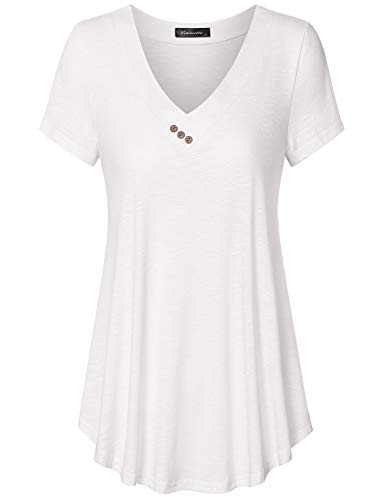 Vinmatto Women's Summer Short Sleeve V Neck Flowy Tunic Top(3XL,White)