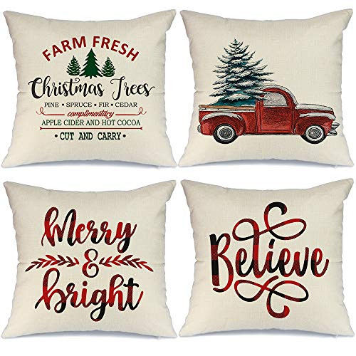 AENEY Buffalo Plaid Christmas Pillow Covers 20x20 Set of 4 Marry Bright Christmas Pillows Winter Holiday Throw Pillows Farmhouse Christmas Decor Red Truck Xmas Decorations for Couch A277-20 AENEY Buffalo Plaid Christmas Pillow Covers 20x20 Set of 4 Marry Bright Christmas Pillows Winter Holiday Throw Pillows Farmhouse Christmas Decor Red Truck Xmas Decorations for Couch A277-20