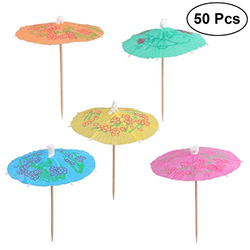 LUOEM Umbrella Parasol Cocktail Picks Cocktail Parasol Drink Cupcake Toppers Umbrella Paper Parasol Picks for Hawaiian Party Pool Party,Pack of 50 (Mixed Color)