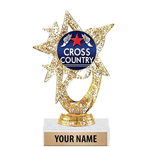 5.5 inch Gold Glitter Cross Country Trophies, Custom Astral Star Cross Country Trophy Award Prime