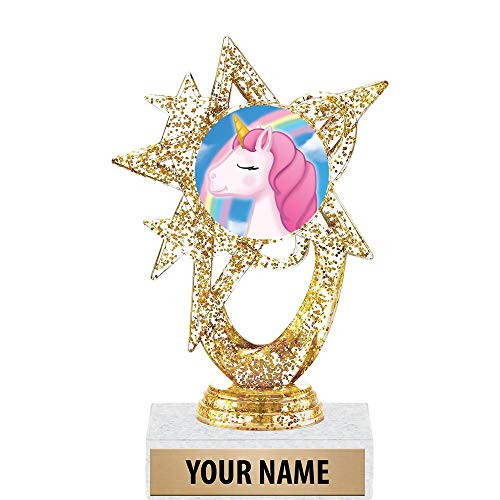 5.5 inch Gold Glitter Unicorn Trophies, Custom Astral Star Unicorn Trophy Award Prime