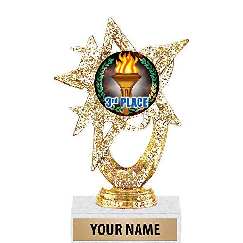 5.5 inch Gold Glitter 3rd Place Trophies, Custom Astral Star 3rd Place Trophy Award Prime