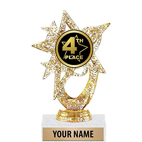 5.5 inch Gold Glitter 4th Place Trophies, Custom Astral Star 4th Place Trophy Award Prime
