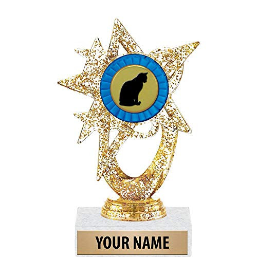 5.5 inch Gold Glitter Cat Trophies, Custom Astral Star Cat Trophy Award Prime
