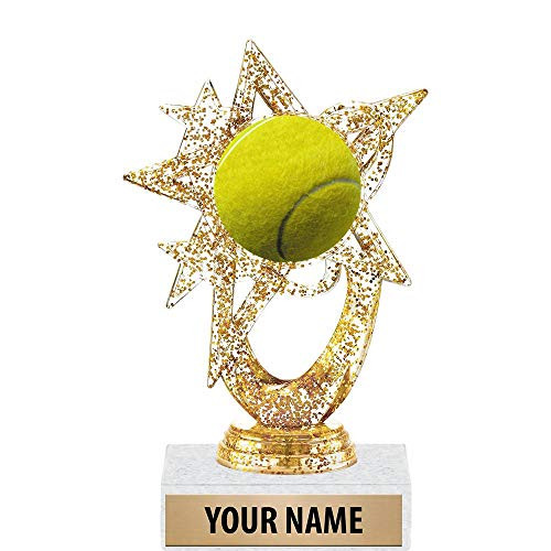 5.5 inch Gold Glitter Tennis Trophies, Custom Astral Star Tennis Trophy Award Prime