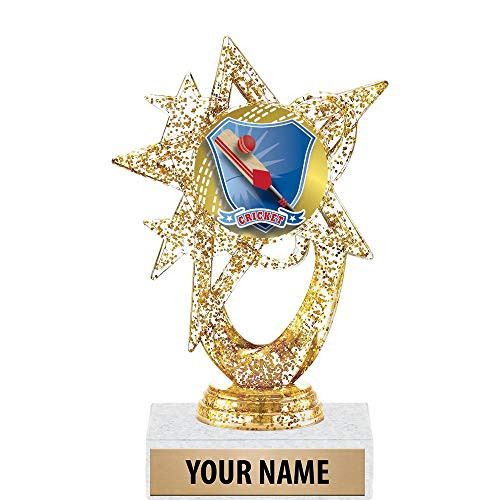 5.5 inch Gold Glitter Cricket Trophies, Custom Astral Star Cricket Trophy Award Prime