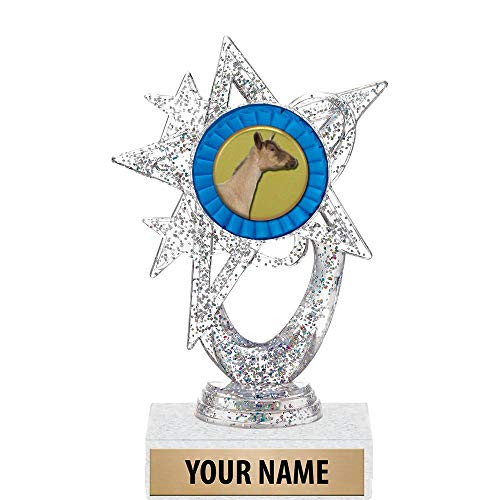 5.5 inch Silver Glitter Dairy Goat Trophies, Custom Astral Star Dairy Goat Trophy Award Prime