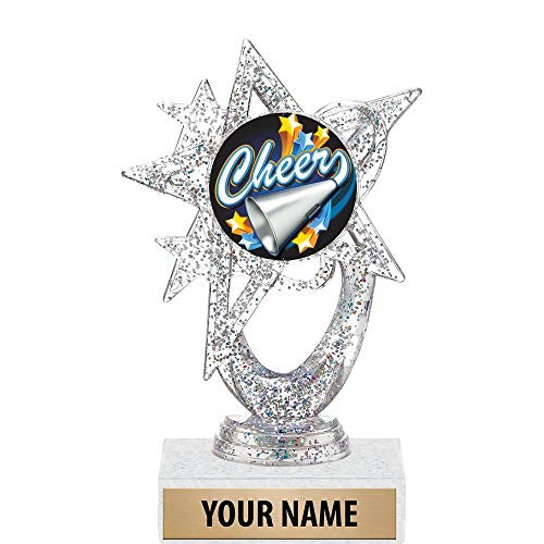 5.5 inch Silver Glitter Cheer Megaphone Trophies, Custom Astral Star Cheer Megaphone Trophy Award Prime