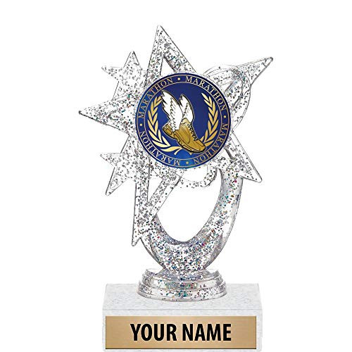 5.5 inch Silver Glitter Marathon Trophies, Custom Astral Star Marathon Trophy Award Prime