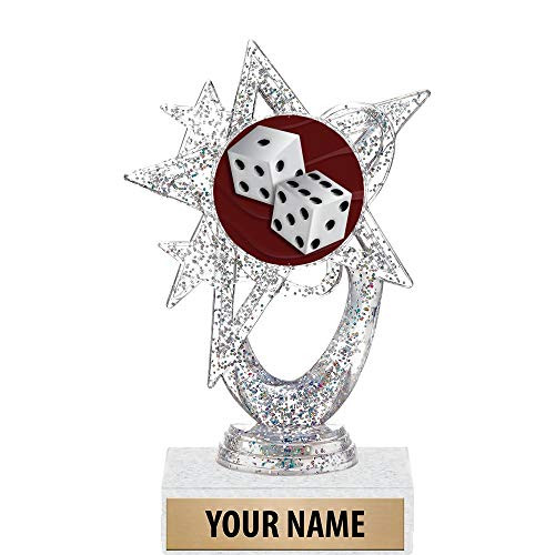 5.5 inch Silver Glitter Dice Trophies, Custom Astral Star Dice Trophy Award Prime