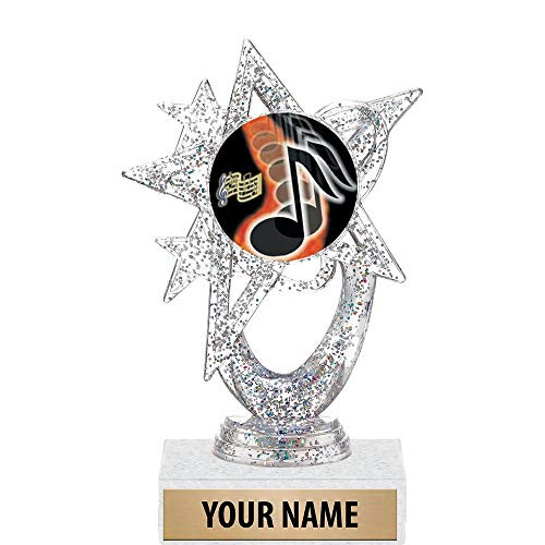 5.5 inch Silver Glitter Music Note Trophies, Custom Astral Star Music Note Trophy Award Prime