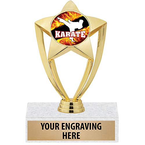 Crown Awards 6 inch Gold Karate Flames Trophy - Customized Karate Star Trophy Prime