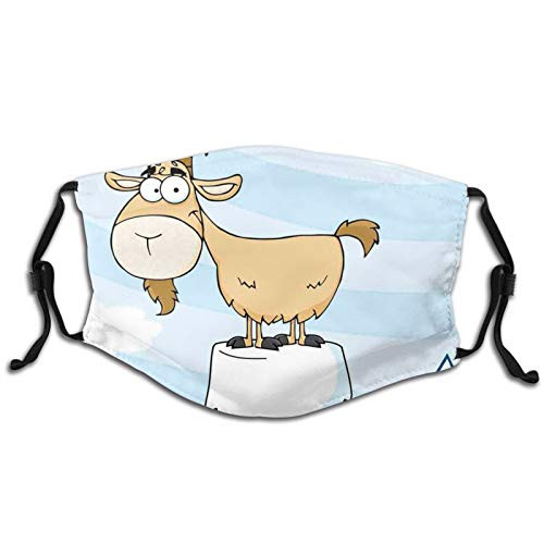 Comfortable Windproof mask,Doodle Cartoon Goat Smiling And Standing On Top Of Mountain Pick Digital Illustration,Printed Facial decorations for children