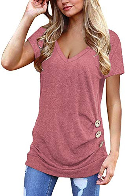 Jescakoo Plus Size Tops for Women Short Sleeve V Neck Clothes Casual Dressy Pink 2XL