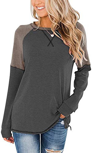 Magritta Women's Sweater Long Sleeve Tunic Color Block Tops Casual Loose Pullover Charcoal XXL