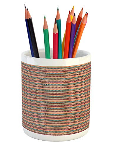 Ambesonne Tribal Pencil Pen Holder, Repetitive Pattern with Colorful Stripes Arrows Triangles and Rhombs, Printed Ceramic Pencil Pen Holder for Desk Office Accessory, Multicolor