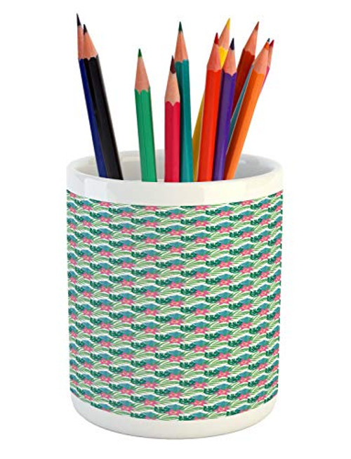 Ambesonne Philodendron Pencil Pen Holder, Abstract Design Tropical Hawaiian Island Foliage, Ceramic Pencil Holder for Desk Office Accessory, 3.6 inch X 3.2 inch, Forest Green Pink Ambesonne Philodendron Pencil Pen Holder, Abstract Design Tropical Hawaiian Island Foliage, Ceramic Pencil Holder for Desk Office Accessory, 3.6 inch X 3.2 inch, Forest Green Pink
