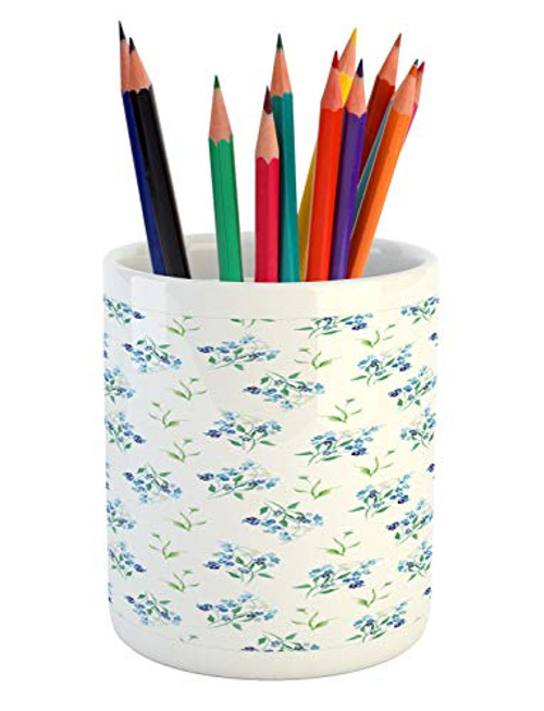 Ambesonne Floral Pencil Pen Holder, Forget Me Nots Branches Flowers Leaves Blossoms on Plain Background, Ceramic Pencil Holder for Desk Office Accessory, 3.6 inch X 3.2 inch, Pale Sky Blue Multicolor Ambesonne Floral Pencil Pen Holder, Forget Me Nots Branches Flowers Leaves Blossoms on Plain Background, Ceramic Pencil Holder for Desk Office Accessory, 3.6 inch X 3.2 inch, Pale Sky Blue Multicolor