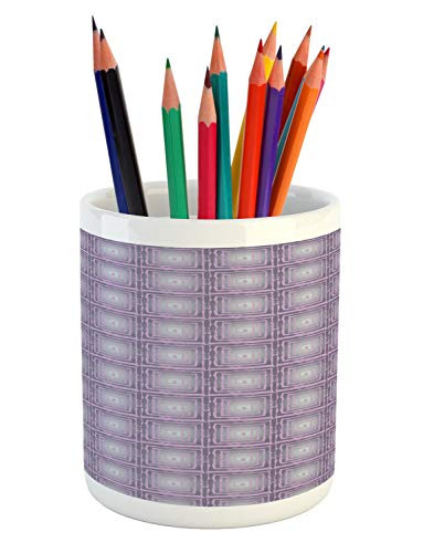 Ambesonne Abstract Pencil Pen Holder, Contemporary Pastel Toned Square Diagonals Minimalist Surreal Bohemian, Ceramic Pencil Holder for Desk Office Accessory, 3.6 inch X 3.2 inch, Lavender and Blue Grey
