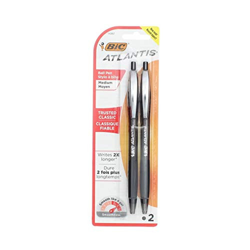 Bic VCGP21-BLK Black Atlantis Medium Retractable Ball Pen 2 Count