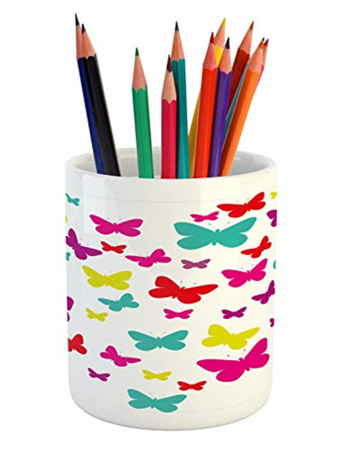 Ambesonne Butterfly Pencil Pen Holder, Spring Inspired Butterflies Forming a Heart Multicolored Image Love Nature Theme, Printed Ceramic Pencil Pen Holder for Desk Office Accessory, Multicolor Ambesonne Butterfly Pencil Pen Holder, Spring Inspired Butterflies Forming a Heart Multicolored Image Love Nature Theme, Printed Ceramic Pencil Pen Holder for Desk Office Accessory, Multicolor