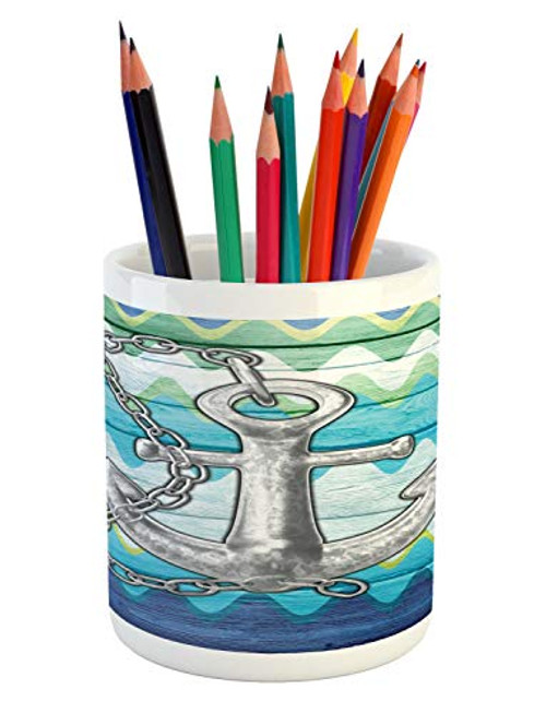 Ambesonne Anchor Pencil Pen Holder, Nautical Themed Anchor with Chains Motif on Colorful Chevron Zigzags Background, Printed Ceramic Pencil Pen Holder for Desk Office Accessory, Multicolor Ambesonne Anchor Pencil Pen Holder, Nautical Themed Anchor with Chains Motif on Colorful Chevron Zigzags Background, Printed Ceramic Pencil Pen Holder for Desk Office Accessory, Multicolor